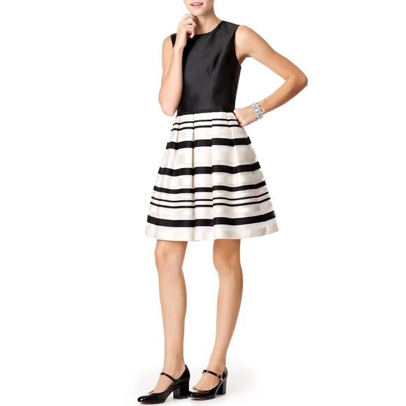 Shoshanna Knit Dress Fit & Flare Striped Sleeveless Black White Size 6 - Picture 1 of 8